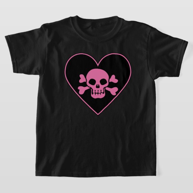 Pink Skull in Heart T-Shirt (Laydown)