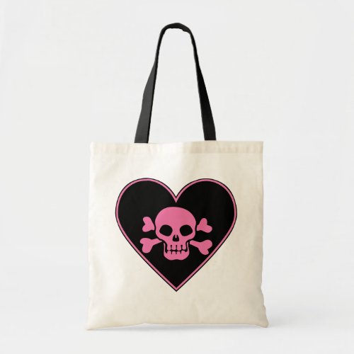 Pink Skull in Heart Tote Bag