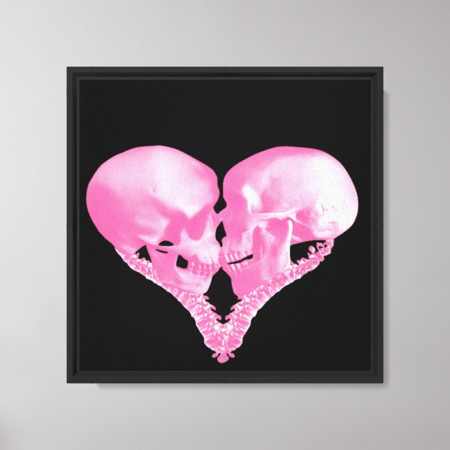 Pink Skull Kiss Heart Romantic Gothic Art Canvas Print (Front)
