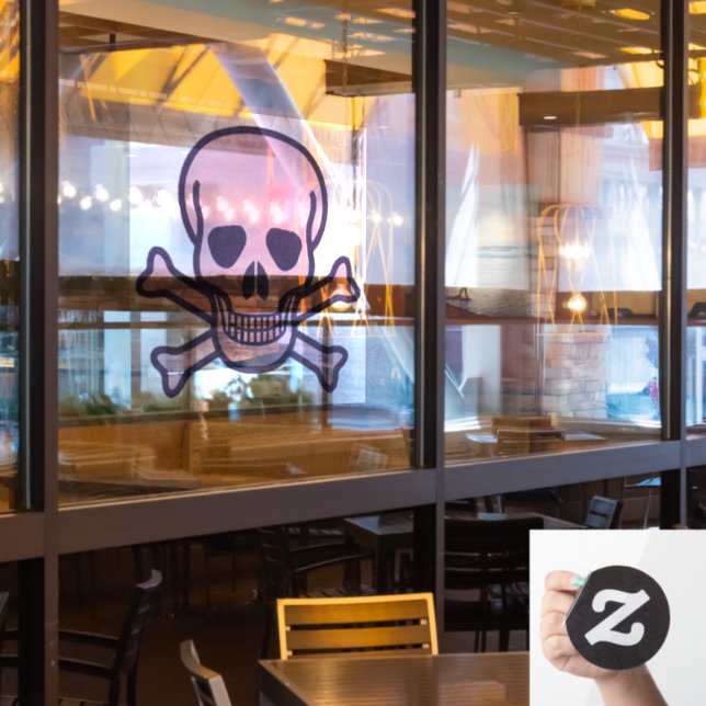 Pink Skull large round window cling front stick (Restaurant Window)