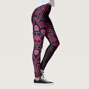 pink skull leggings