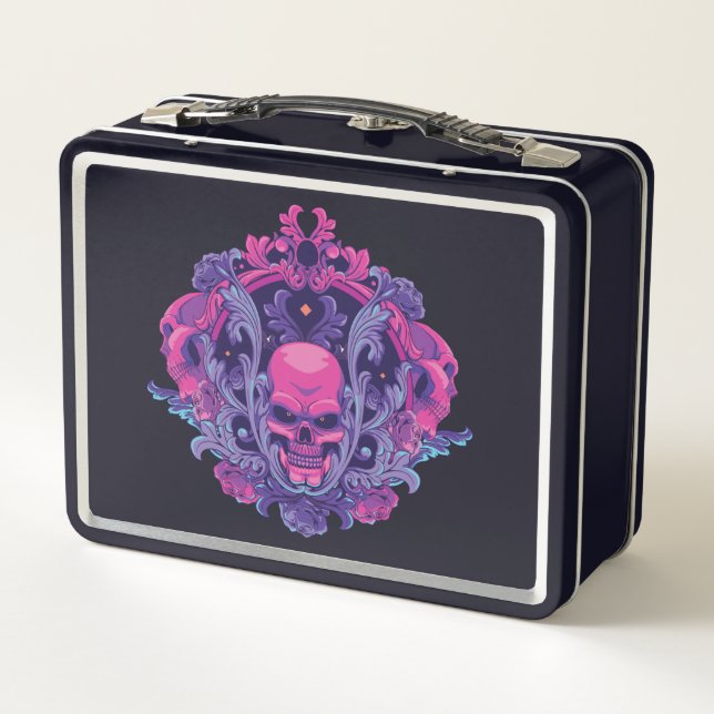 Pink Skull  Metal Lunch Box (Back)