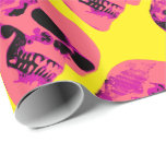 Pink Skull On Yellow Wrapping Paper at Zazzle