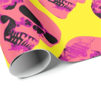 Pink Skull On Yellow Wrapping Paper by HumphreyKing at Zazzle