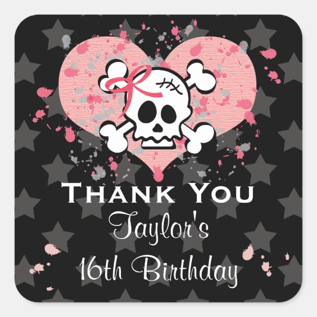 PInk Skull Party Favor Stickers (Front)
