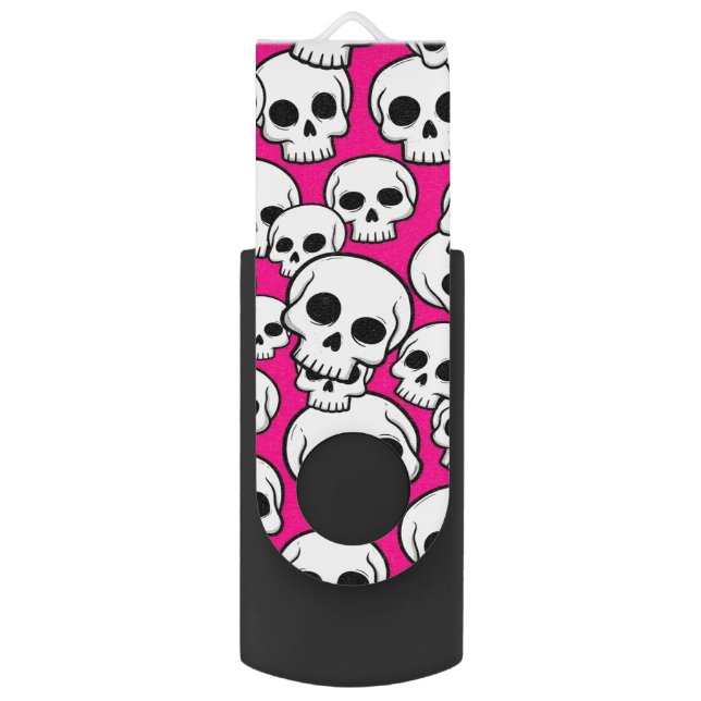 Pink Skull Pattern Flash Drive (Front Vertical)