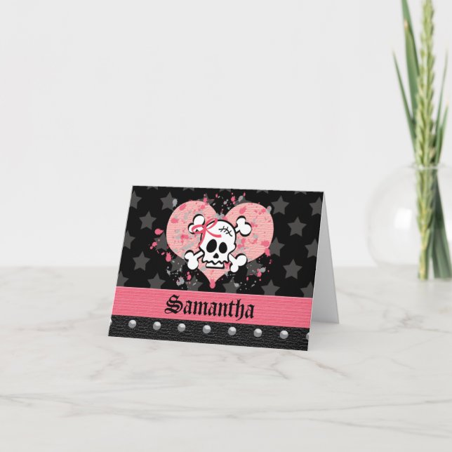 Pink Skull Personalized Note Cards (Front)