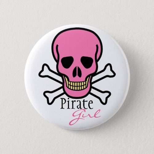 Pink Skull Pirate Girl Pinback Button
