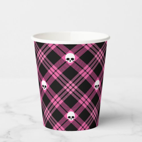 Pink Skull Plaid Paper Cup