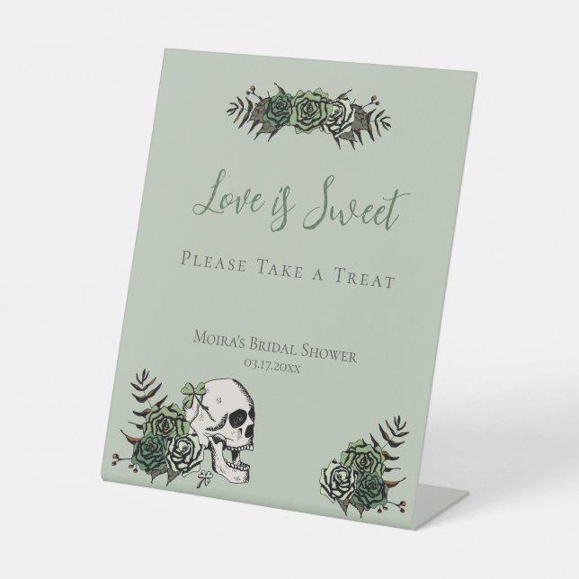 Pink Skull & Roses Irish Bridal Shower Favors Sign (Front)