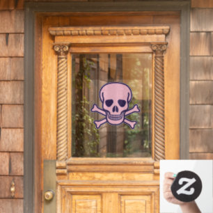 Pink Skull round window cling front stick