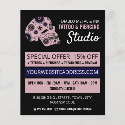 Pink Skull Tattoo Tattoo  Body Piercing Studio Flyer