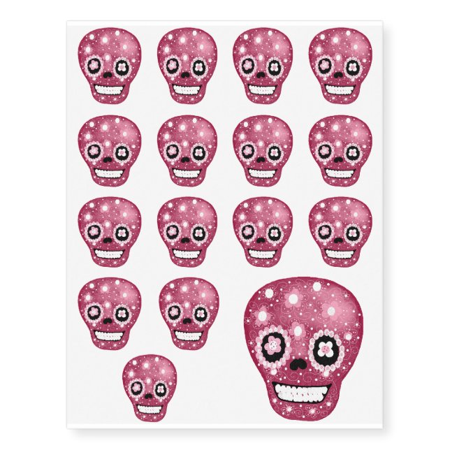pink skull temporary tattoos (Front)