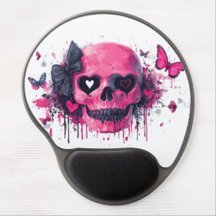 Pink Skull with Butterflies and Hearts Gel Mouse Pad