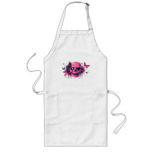 Pink Skull with Butterflies and Hearts Long Apron