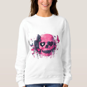 Pink Skull with Butterflies and Hearts Sweatshirt