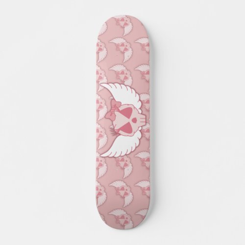 Pink Skull With Wings Skateboard