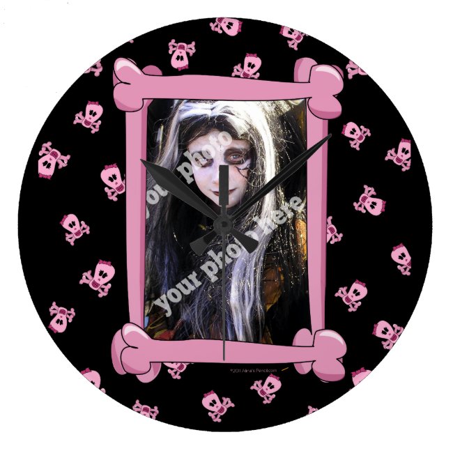Pink Skulls and Bones Custom Photo Halloween Clock