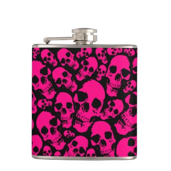 Pink Skulls Flask by HeavyMetalHitman at Zazzle