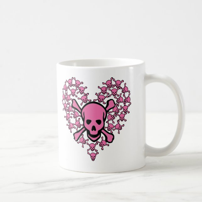 Pink Skulls in Heart Shape Coffee Mug (Right)