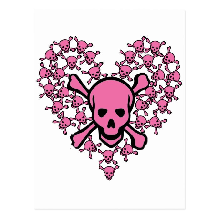 Pink Skulls in Heart Shape Postcards