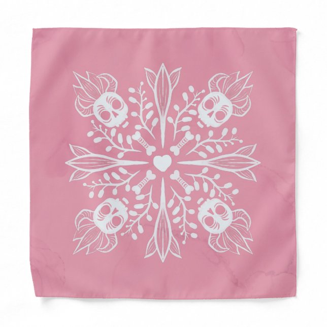 Pink Skulls Pastel Goth Kawaii Cute Horror Bandana (Front)