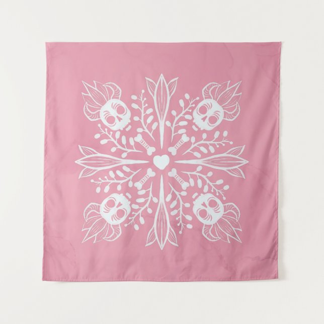 Pink Skulls Pastel Goth Kawaii Cute Horror Tapestry (Front)