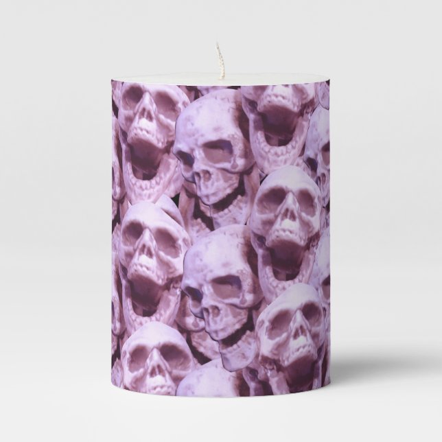 Pink Skulls Pillar Candle (Front)