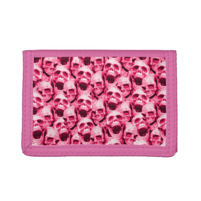 Pink Skulls Trifold Wallet (Front)