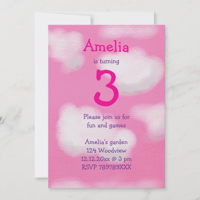 Pink sky and fluffy clouds Birthday Invitation (Front)