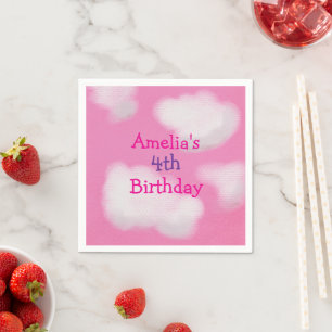 Pink sky and fluffy clouds Birthday Napkins