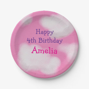 Pink sky and fluffy clouds Birthday Paper Plates