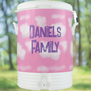 Pink sky and fluffy clouds Personalized Beverage Cooler