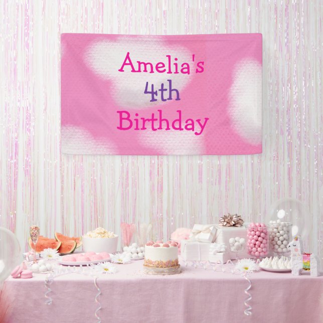 Pink sky and fluffy Clouds Personalized Birthday Banner (Party)