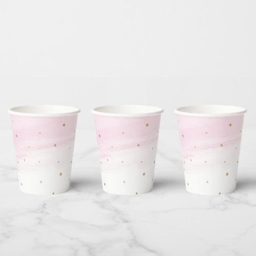 Pink Sky and Gold Stars Paper Party Cups