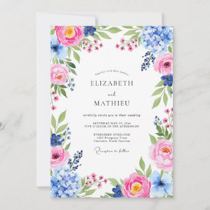 Pink Sky Blue Resplendent Spring Wedding Invitation