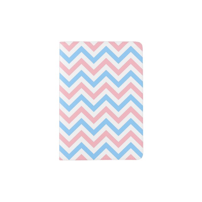 Pink, Sky Blue, White Large Chevron ZigZag Pattern Passport Holder (Front)