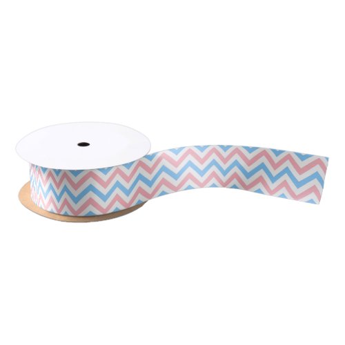 Pink Sky Blue White Large Chevron ZigZag Pattern Satin Ribbon