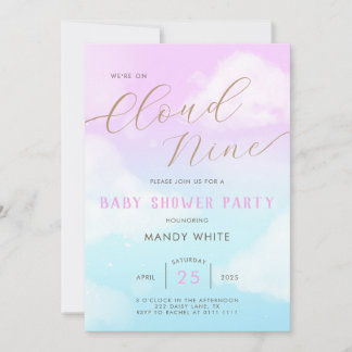 Pink Sky Cloud Nine Baby Shower Invitation 