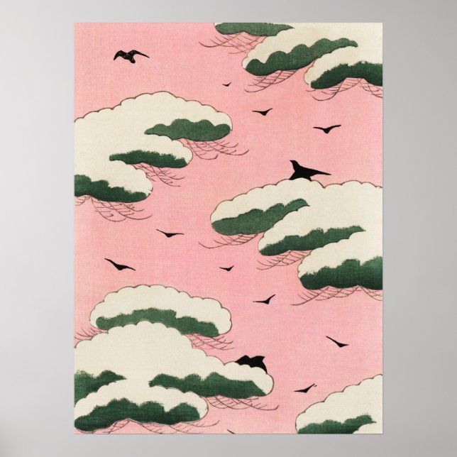 Pink Sky Clouds Japanese Woodblock Art Print (Front)