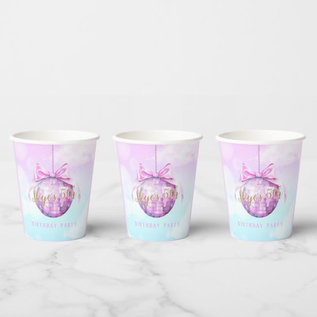 Pink Sky Discoball Girl Birthday Balloon Paper Cups (Multi)