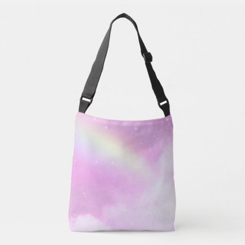 Pink Sky Fluffy Clouds and Rainbow Crossbody Bag