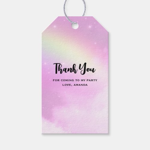 Pink Sky Fluffy Clouds and Rainbow Party Thank You Gift Tags