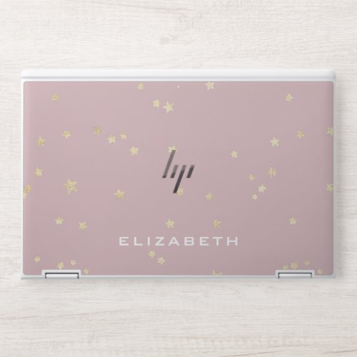 pink sky gold stars modern monogram HP laptop skin