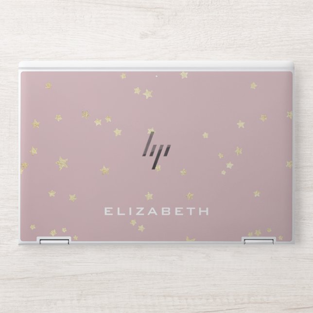 pink sky gold stars modern monogram HP laptop skin (Front)