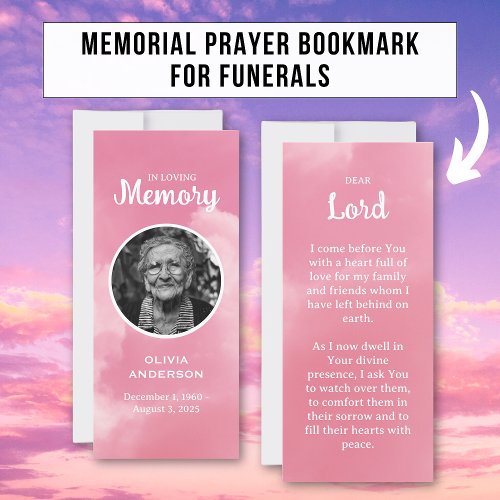 Pink Sky Heaven Memorial Prayer Photo Bookmark