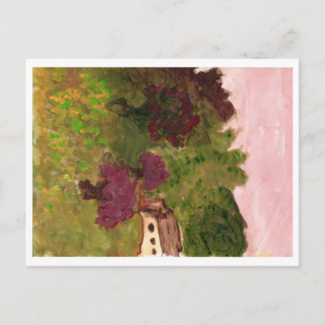 Pink Sky, Landscape, House, postcard (Front)