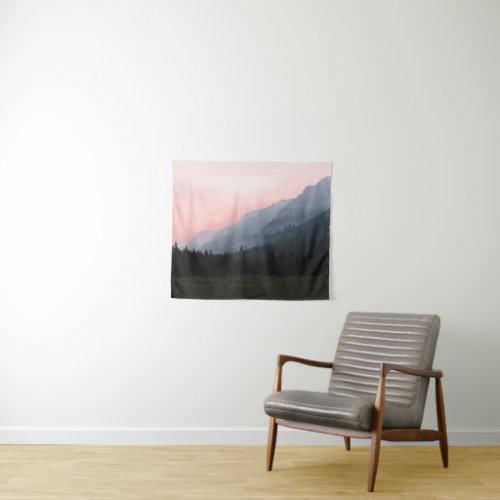 Pink Sky Mountain Landscape Rose Warm Gray  Tapestry
