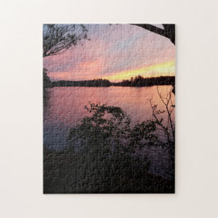 Pink Sky Sunset on Lake Jigsaw Puzzle