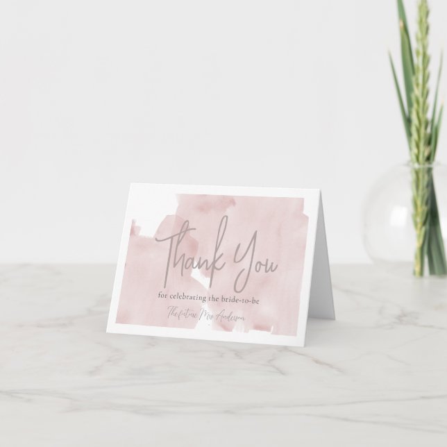Pink Sky Watercolor Bridal Shower Thank You Card (Front)